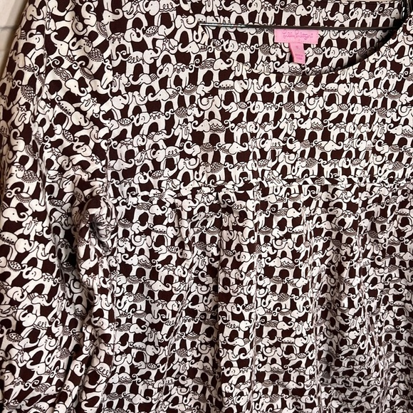 Lilly Pulitzer Brown and White Cotton Puffed Sleeve Elephant Top, Women Size 8 - Picture 2 of 7